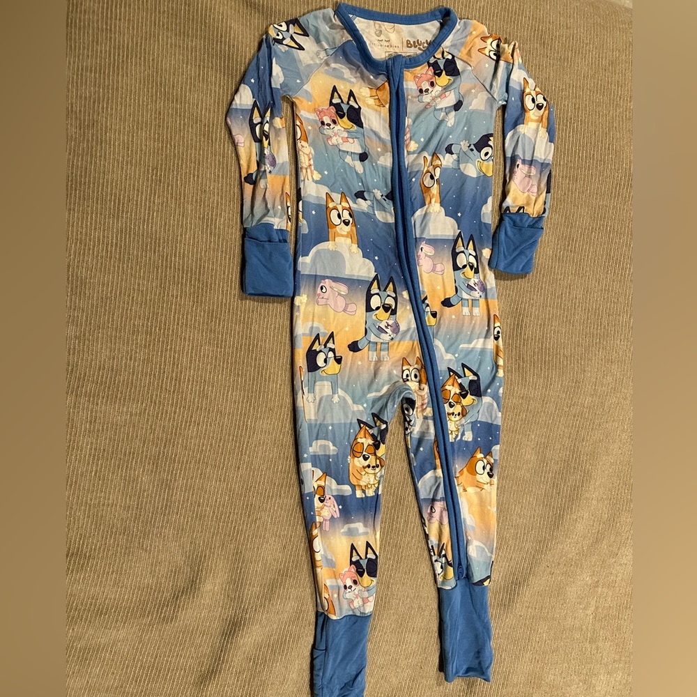 Little Sleepies Cartoon Print Footie - Blue and Tan